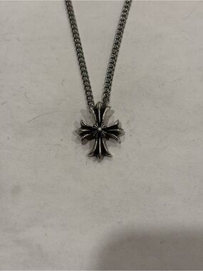 Chrome Hearts Double Cross Pendant Cuban Link Chain Necklace Silver 925 Plus CH